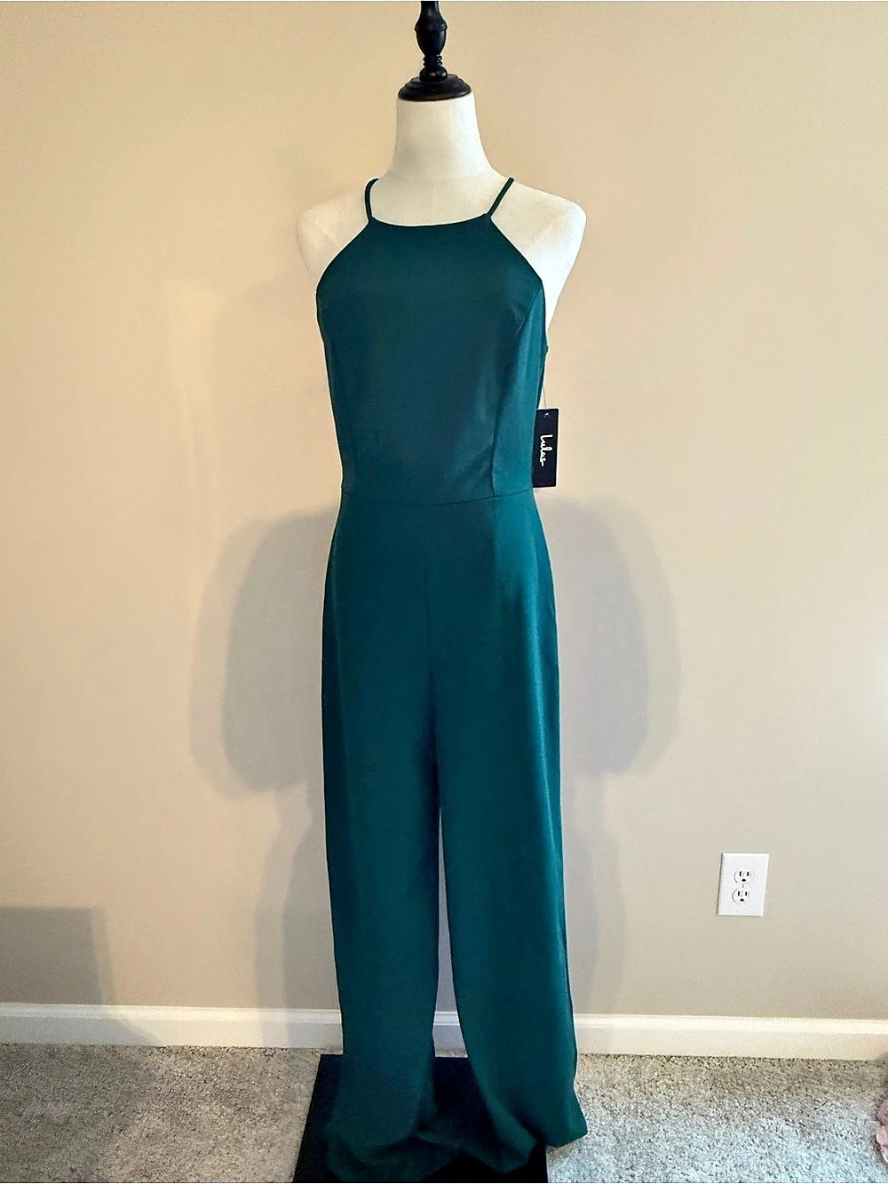 LuLus Wide-Leg Halter Jumpsuit in Emerald Green
